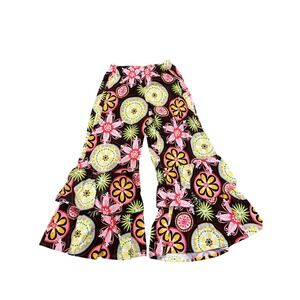 Chatti Patti Girls Brown Floral Retro Bell Bottom Ruffle Pants Size 6 Boho Flare